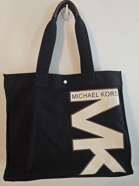 Michael Kors Black Canvas Tote Bag with Beige Logo 13"x 15"